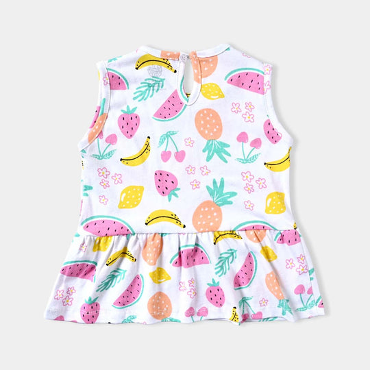 Infant Girls Cotton Jersey Knitted Frock Fruits-Printed