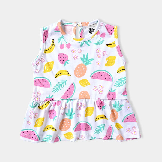 Infant Girls Cotton Jersey Knitted Frock Fruits-Printed