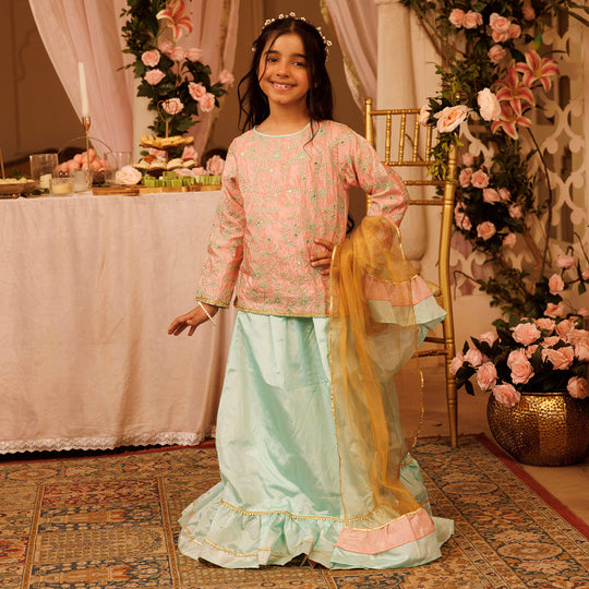 Girls Poly Satin 3 PCs Suit Shimmer-Paradise