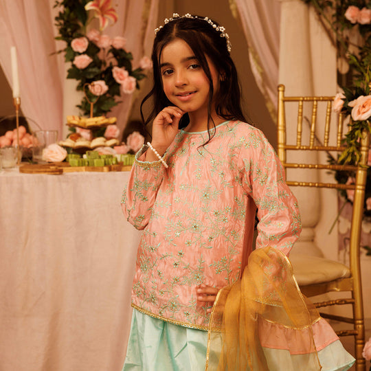 Girls Poly Satin 3 PCs Suit Shimmer-Paradise