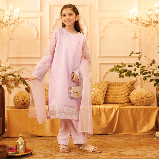 Girls Raw Silk 3PCs Suit Gotta Work - Lilac