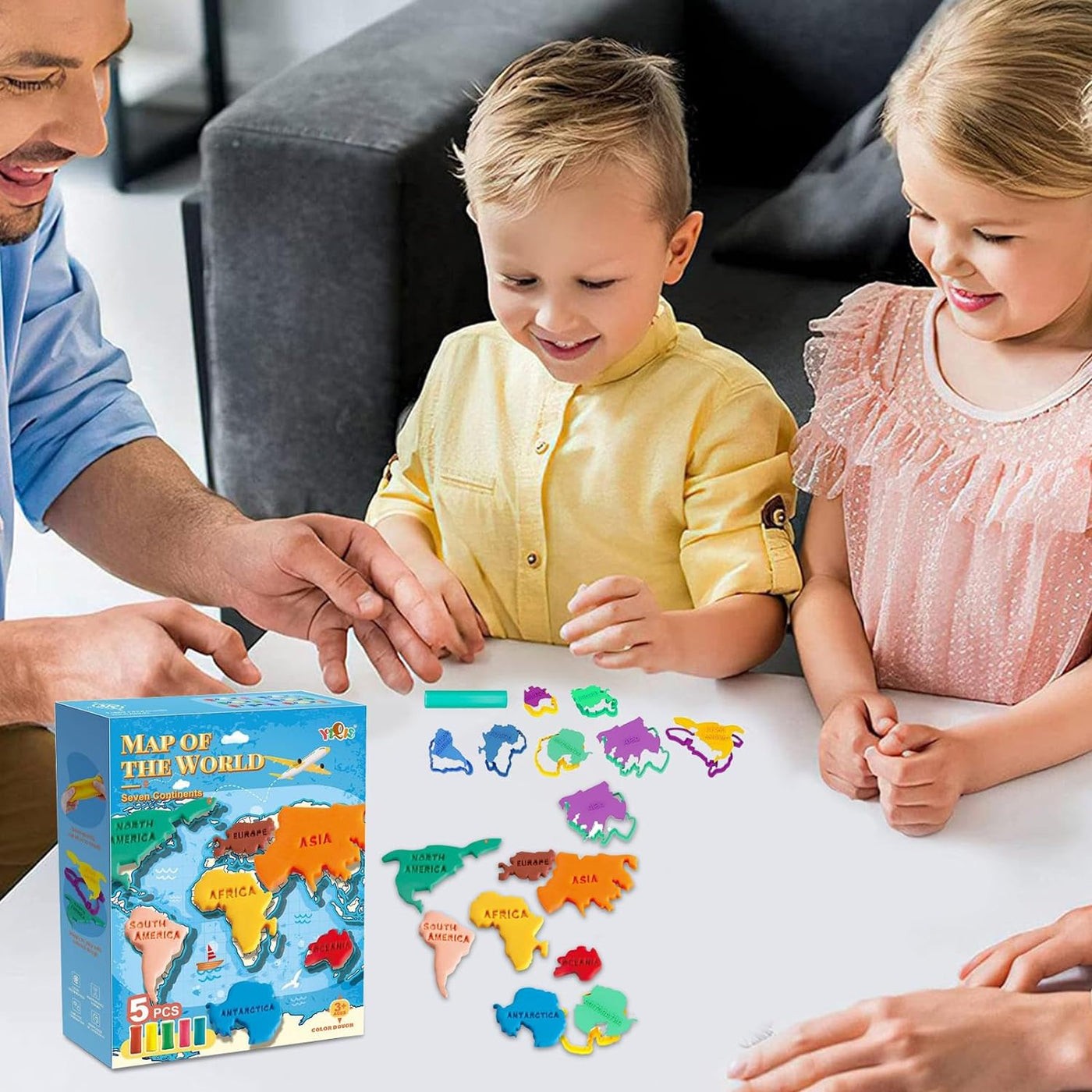 Colored Clay Dough Map of World Set