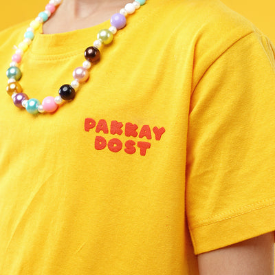Unisex Cotton Jersey T-Shirt Pakkay Dost LaalBaig Arm Extended - Yellow