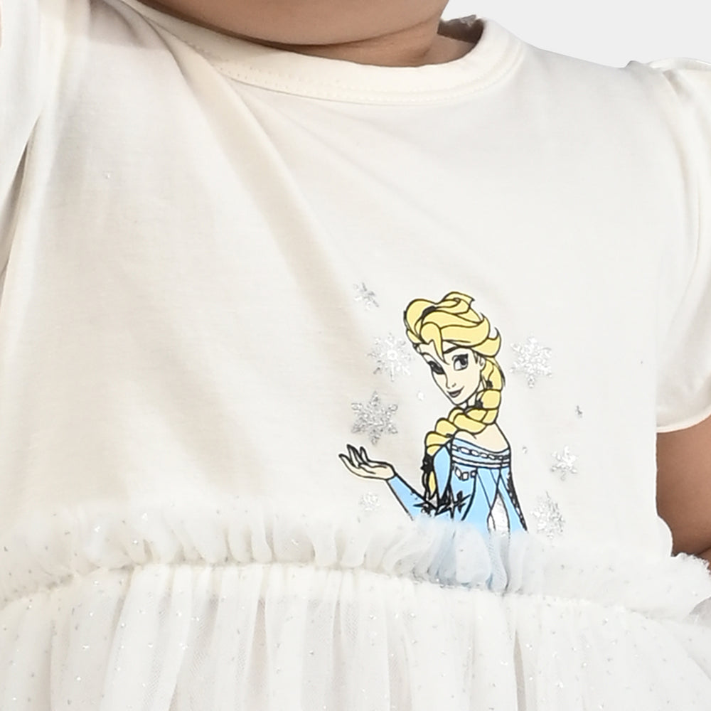 Infant Girls Lycra Jersey Frock-WHITE