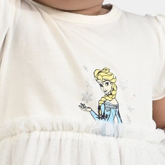 Infant Girls Lycra Jersey Frock-WHITE