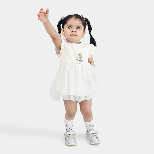 Infant Girls Lycra Jersey Frock-WHITE