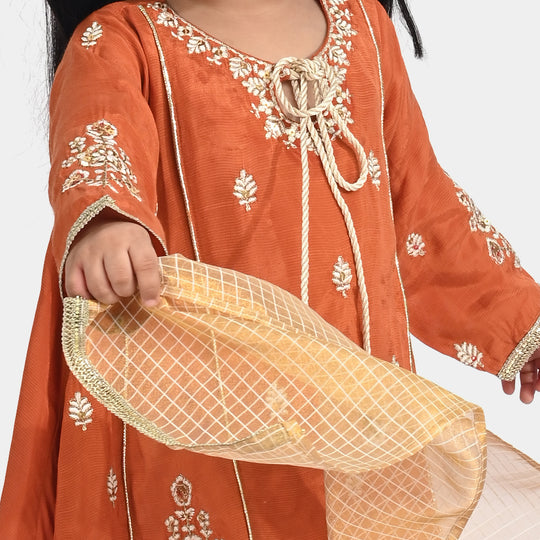 Infant Girls Raw Silk 3Pcs Khwahish-Rust
