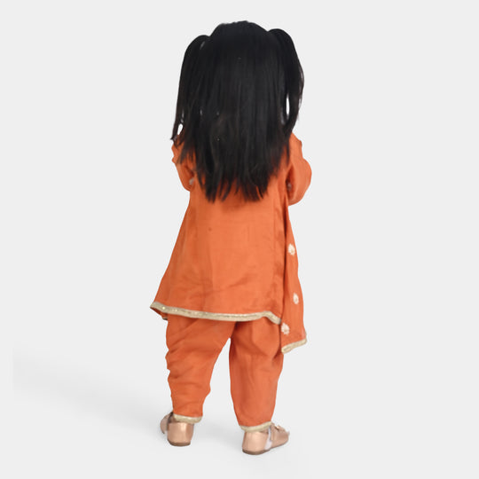 Infant Girls Raw Silk 3Pcs Khwahish-Rust