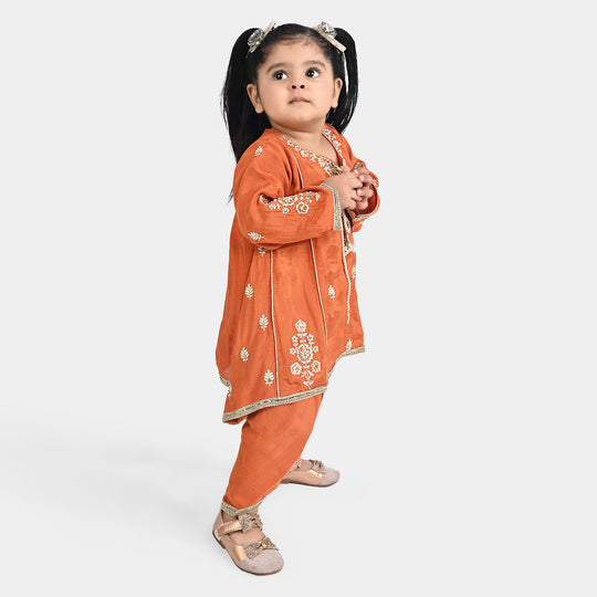 Infant Girls Raw Silk 3Pcs Khwahish-Rust