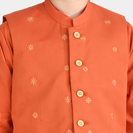 Boys Cotton Poplin 3 Piece Suit (Tone On Tone)-B/Orange