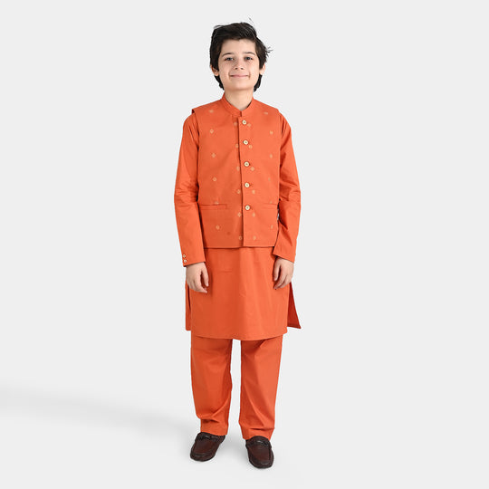 Boys Cotton Poplin 3 Piece Suit (Tone On Tone)-B/Orange