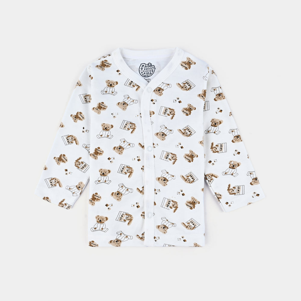 Infant Baby Poly Cotton Night Suit Printed Bear-Off White