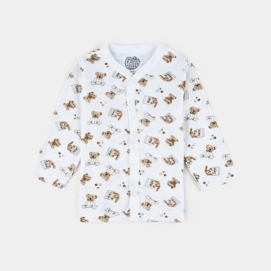 Infant Baby Poly Cotton Night Suit Printed Bear-Off White