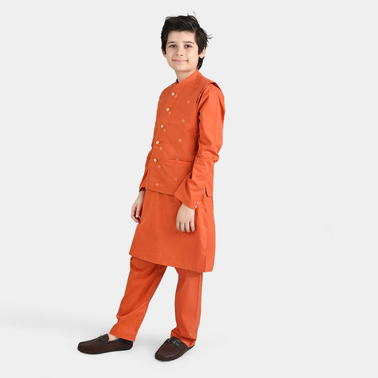 Boys Cotton Poplin 3 Piece Suit (Tone On Tone)-B/Orange