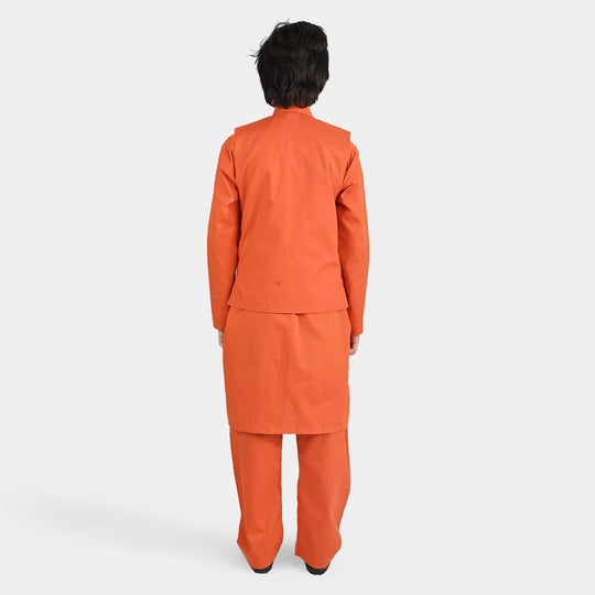 Boys Cotton Poplin 3 Piece Suit (Tone On Tone)-B/Orange