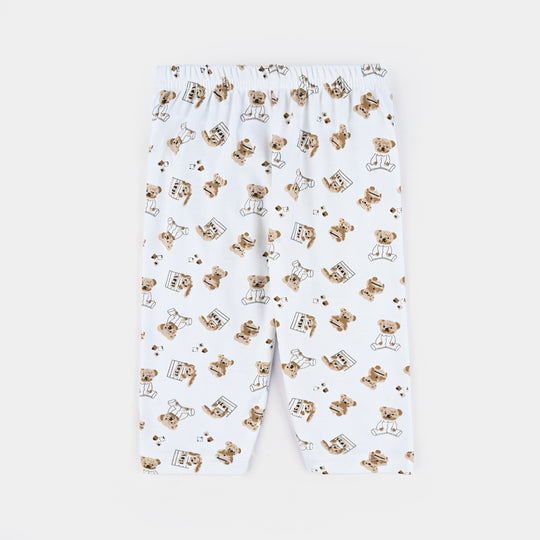 Infant Baby Poly Cotton Night Suit Printed Bear-Off White