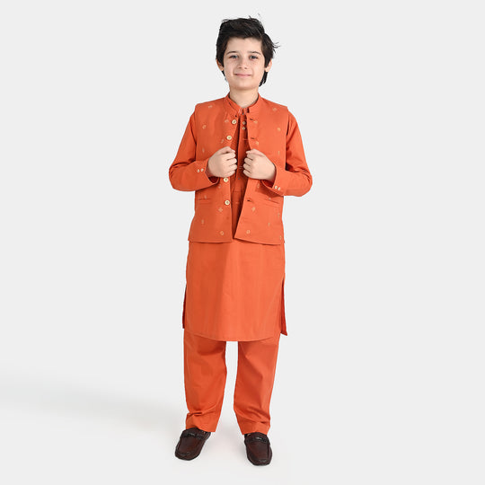 Boys Cotton Poplin 3 Piece Suit (Tone On Tone)-B/Orange