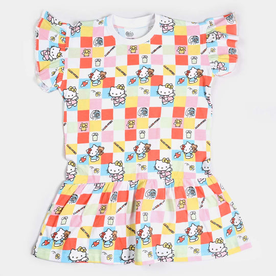 Girls Slub Jersey Knitted Frock Character-Printed