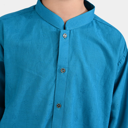 Boys Jacquard Printed Kurta (Self Print)-T.Green