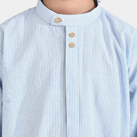 Boys Yarn Dyed Basic Kurta (Band Collar)-L/BLUE
