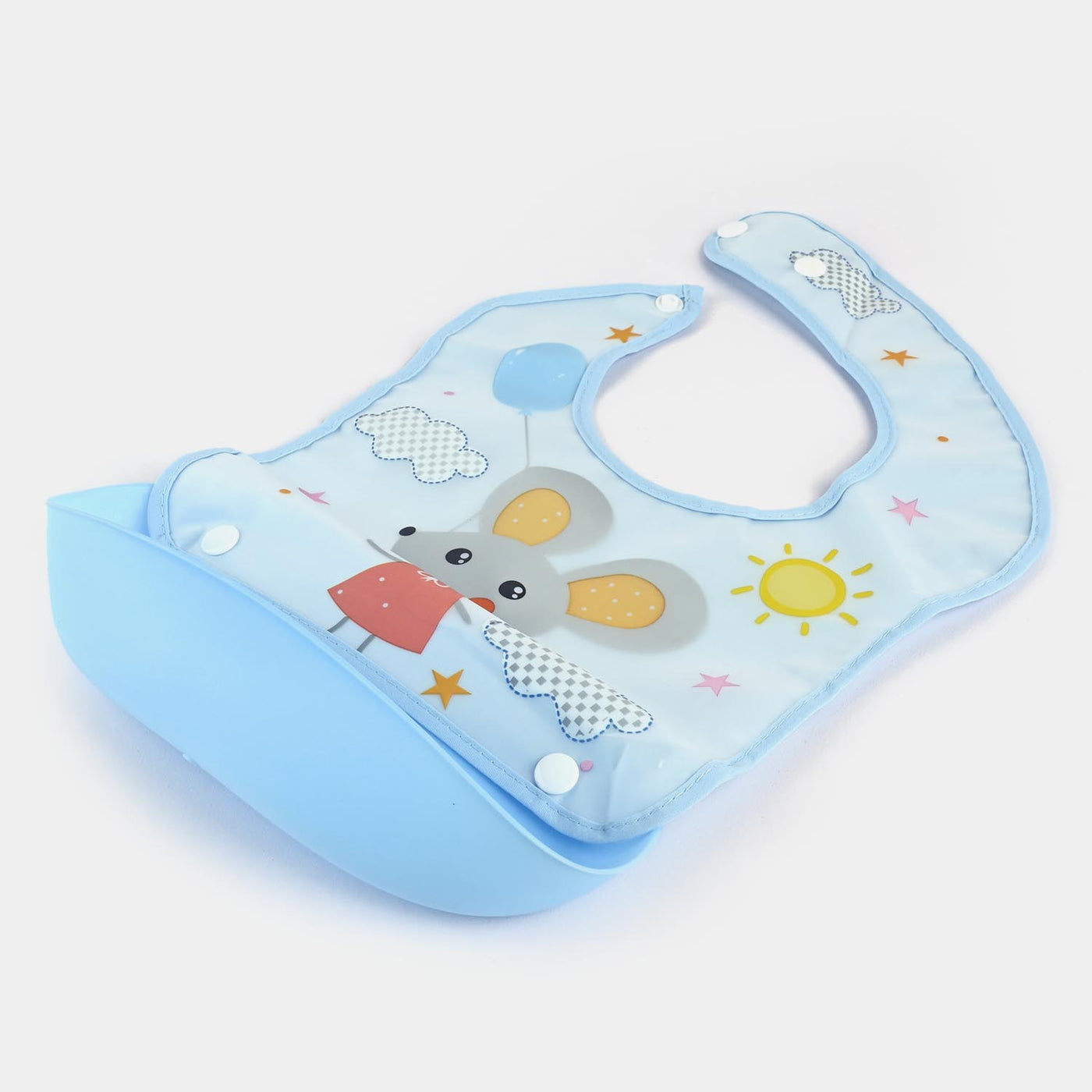PLASTIC BIB WITH HOLDER FOR BABIES - BLUE
