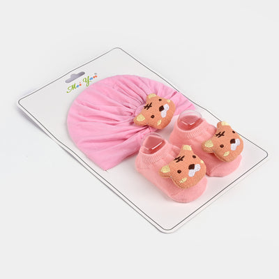 Infant Baby Care 2PCs Set Cap With Socks | Pink