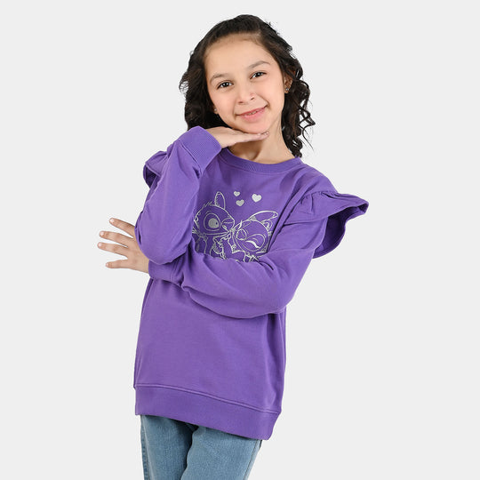 Girls Jersey/Terry Sweatshirt Stitch-Purple