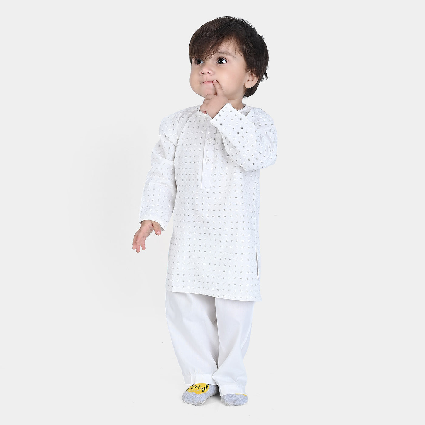 Infant Boys Poly Viscose Basic Suit (Dots) | White