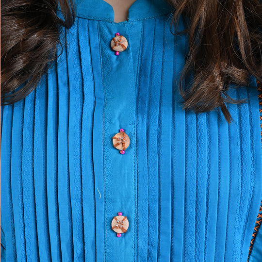 Girls Jacquard EMB Kurti Elephant-Teal