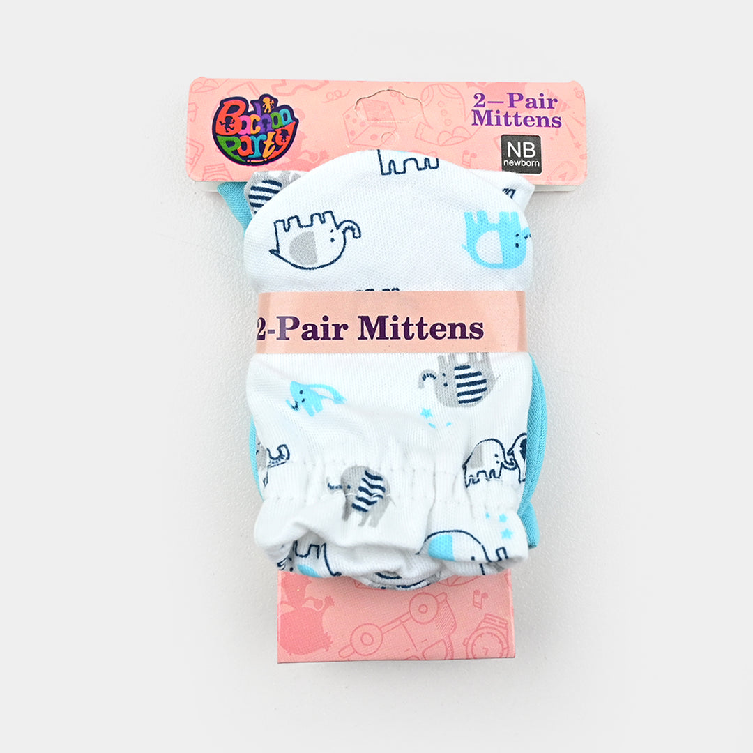 Infant Cotton Interlock Mitten Set Elephants