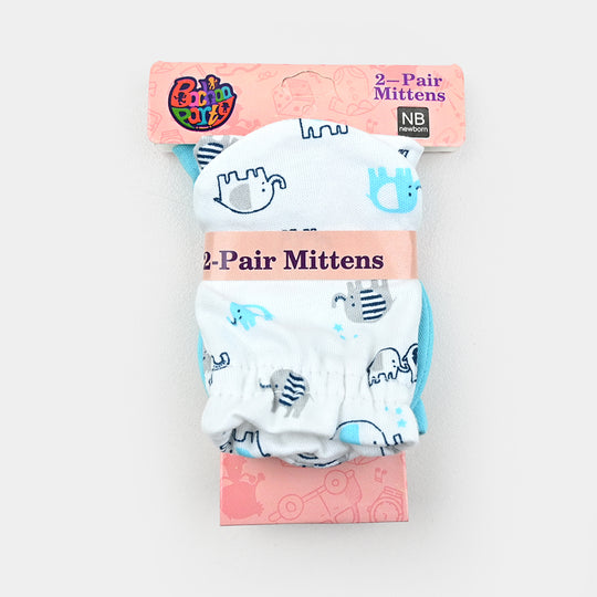Infant Cotton Interlock Mitten Set Elephants