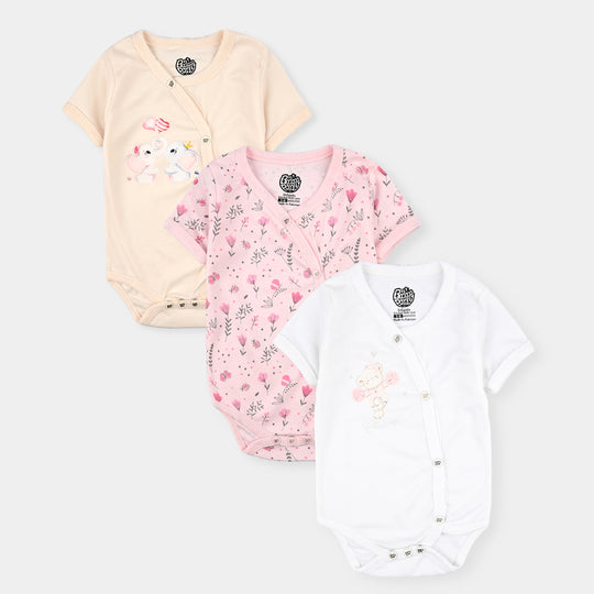 Pack Of 3 Infant Unisex Cotton Cut Design Rompers Set