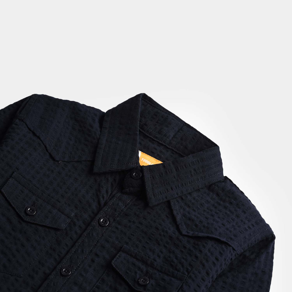 Boys Cotton Shirt F/S (Textured Stripe) - NAVY