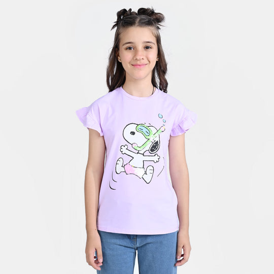 Girls Lycra Jersey T-Shirt Character-L.Purple