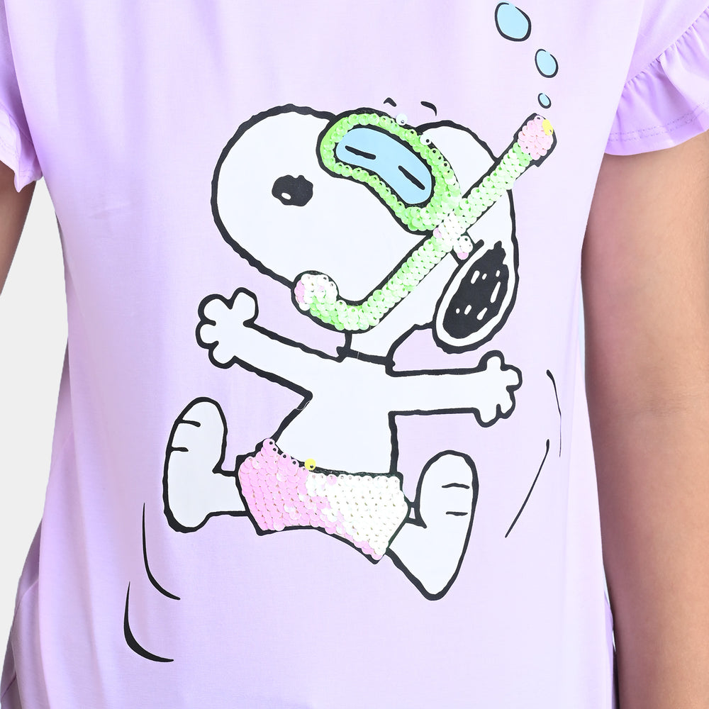 Girls Lycra Jersey T-Shirt Character-L.Purple