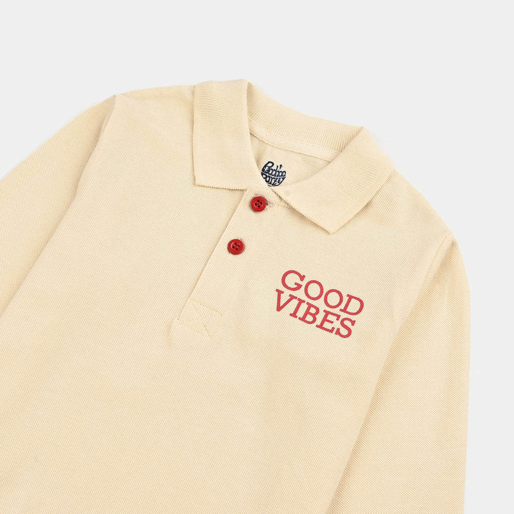 Boys Jumbo Pique Polo F/S Good Vibes - Wood Ash