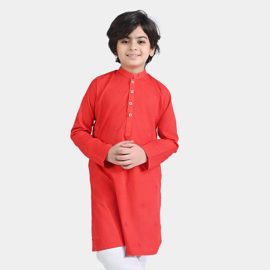Boys Cotton Poplin Embroidered Kurta (Ethnic Motif)-Redish