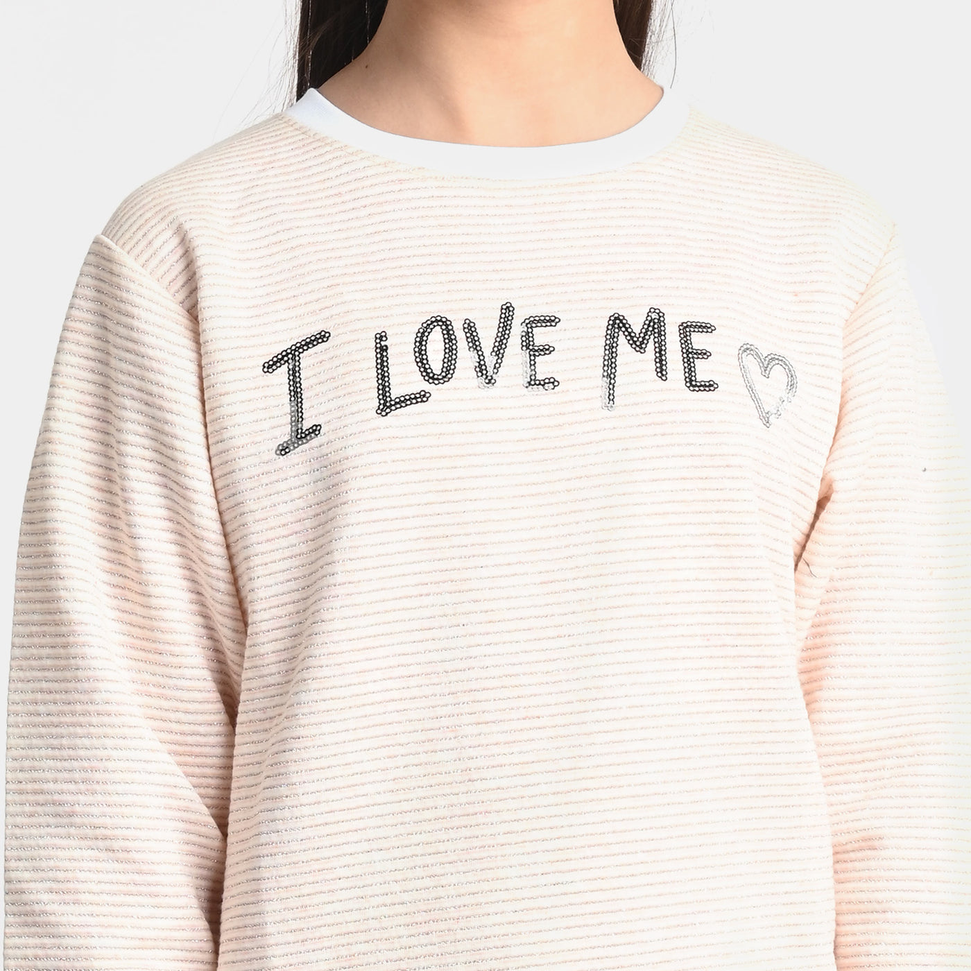 Girls Fleece Sweatshirt I Love Me-White