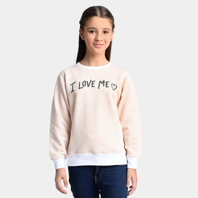 Girls Fleece Sweatshirt I Love Me-White