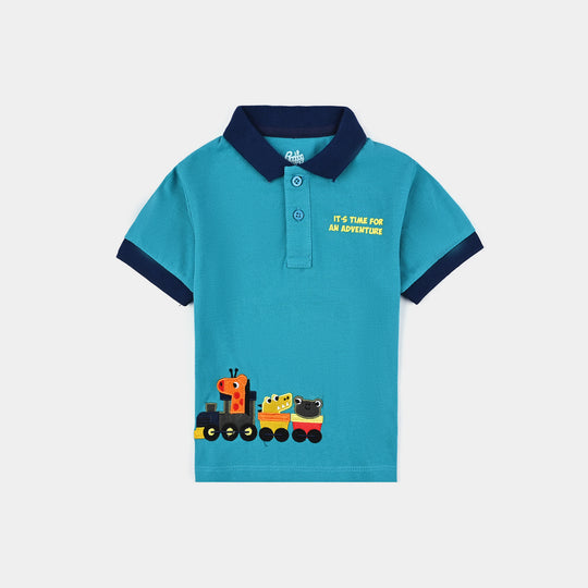 Infant Boys Cotton Polo Adventure- Teal