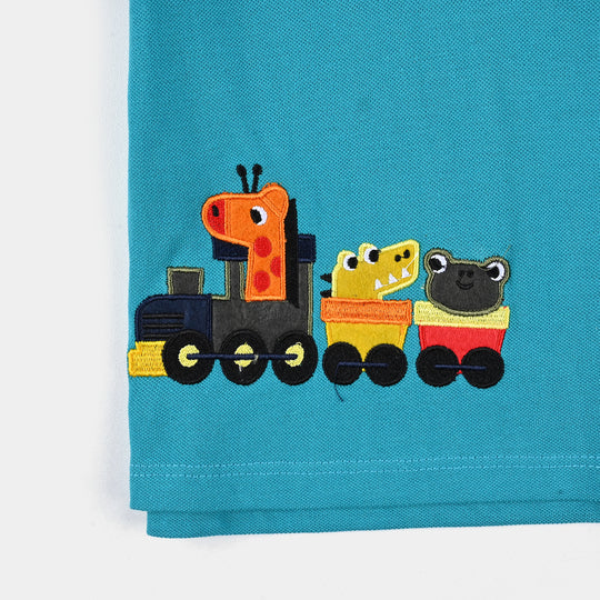 Infant Boys Cotton Polo Adventure- Teal