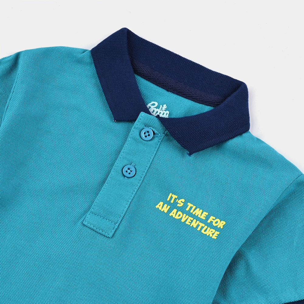 Infant Boys Cotton Polo Adventure- Teal