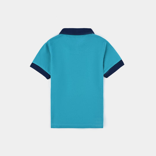 Infant Boys Cotton Polo Adventure- Teal