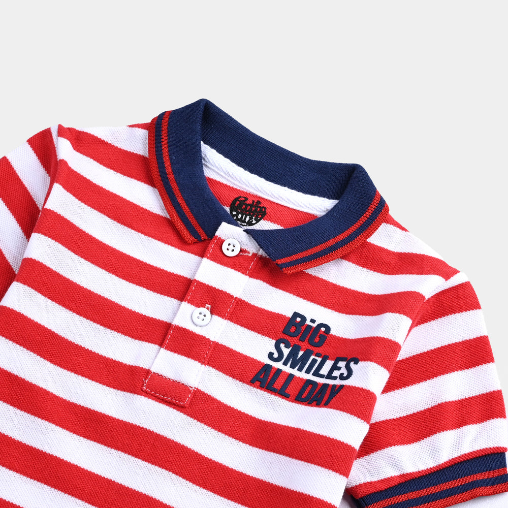 Infant Boys Cotton PK Polo Smiles All Day-Red White