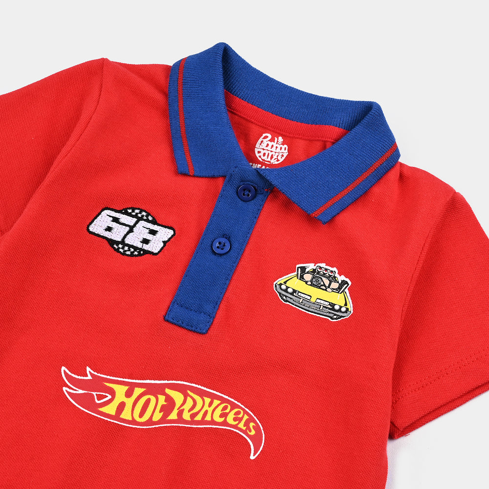 Infant Boys Jumbo Pique Knitted Romper Hot Wheels-H.R.Red