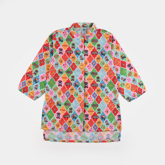 Girls Poly Net Printed 2Pcs RikShaw-Multi