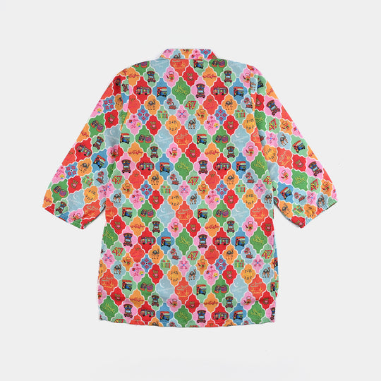 Girls Poly Net Printed 2Pcs RikShaw-Multi