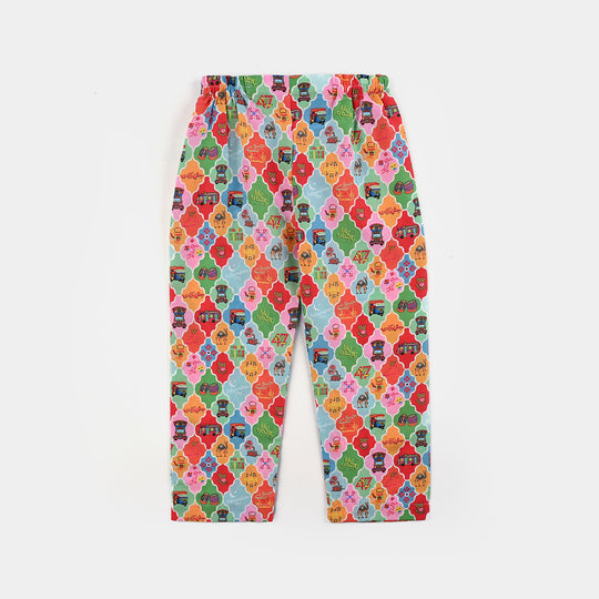 Girls Poly Net Printed 2Pcs RikShaw-Multi