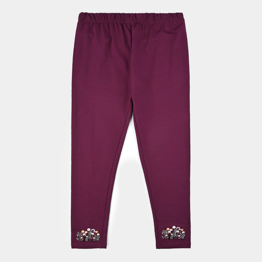 Girls Jersey/Terry Embroidered Tights - Purple/Magenta