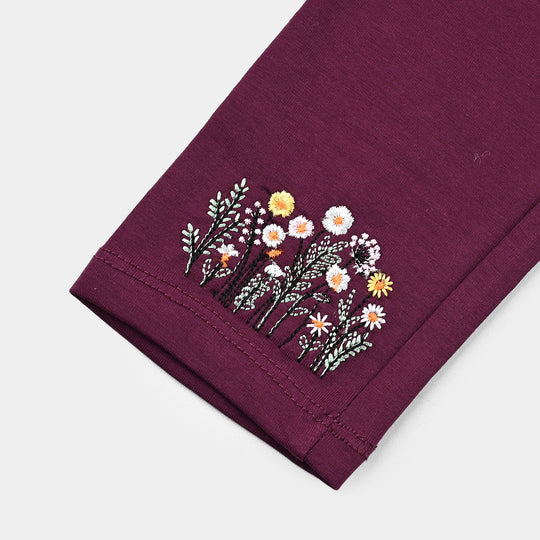 Girls Jersey/Terry Embroidered Tights - Purple/Magenta